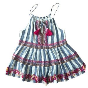 Altar'd State flowt denim tank boho embroided pink tassels size S